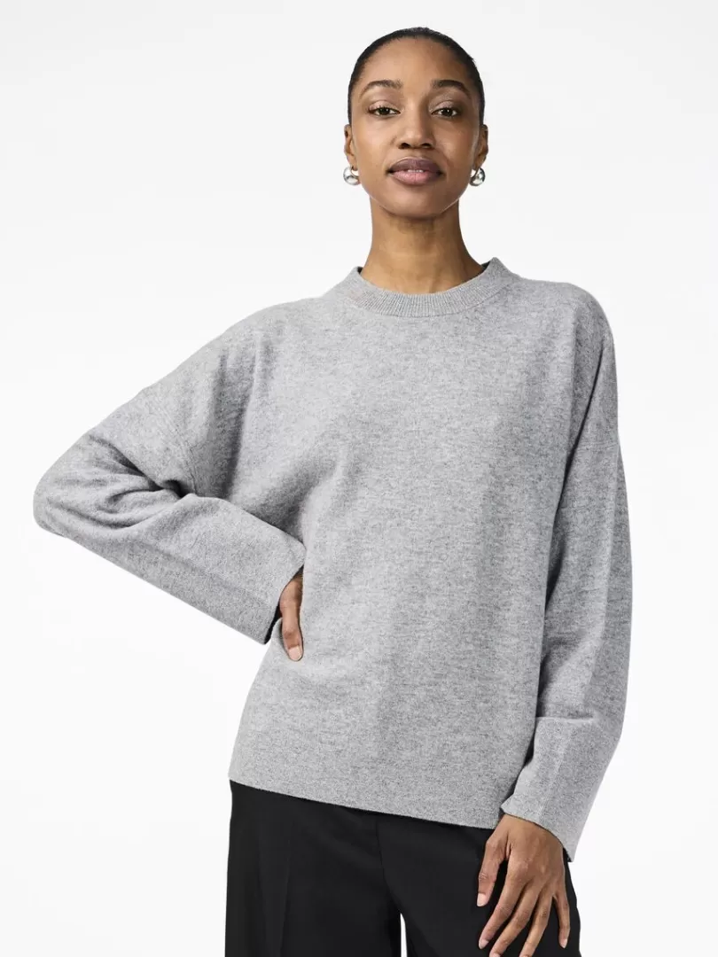 Knitwear>Yas EMILIE WOOL KNITTED PULLOVER LightGreyMelange