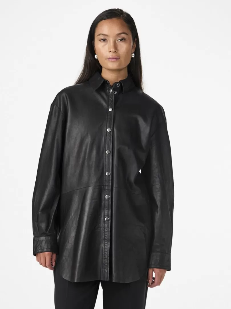 Shirts>Yas FIRA LEATHER SHIRT Black